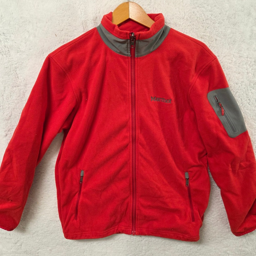 Marmot Fleece Jacket Full Zip Red‎ Gray Size Medium Outdoor Hiking